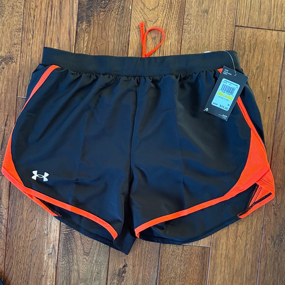 NWT Woman’s Under Armour Black Shorts with Orange Trim